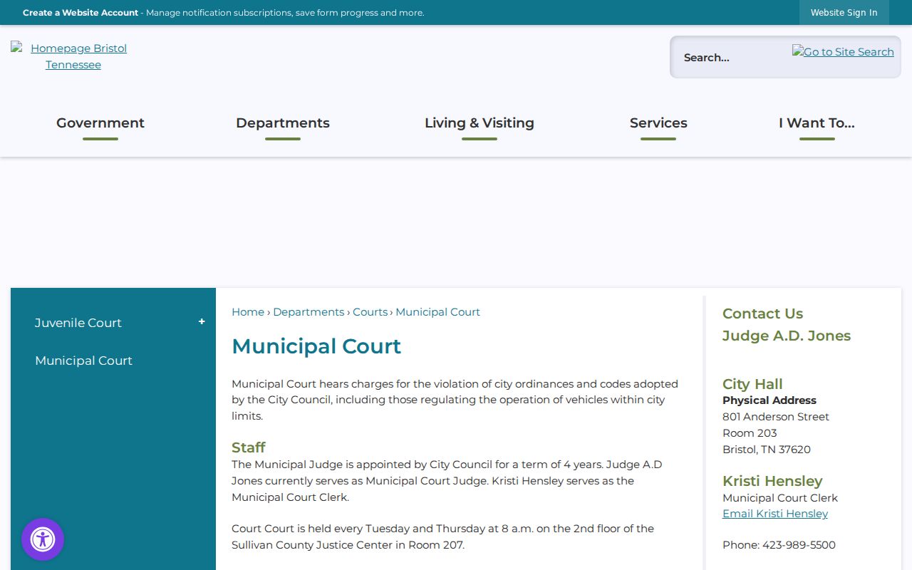 Sullivan County city court warrant information for Bristol Municipal Court