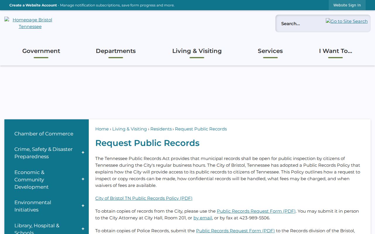 Sullivan County Bristol warrant records: public access through City Attorney and city records